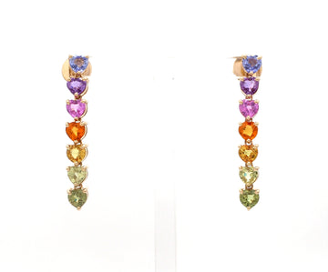 Rainbow Sapphire Heart Dangle Earrings