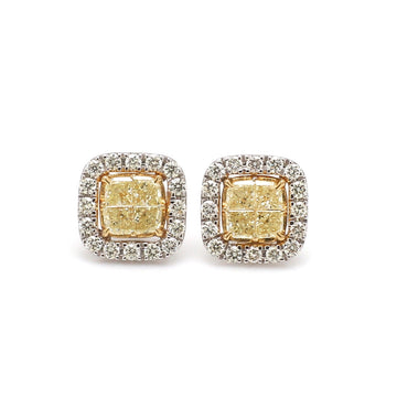 Yellow Diamond Halo Stud Earrings – Natural Diamond Halo Studs Earrings