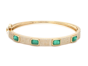 Emerald and Diamond Pavé Bangle Bracelet in Solid Gold