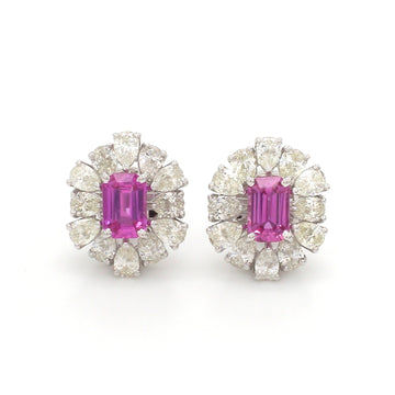 Pink Sapphire Emerald Cut Pear Diamond Studs