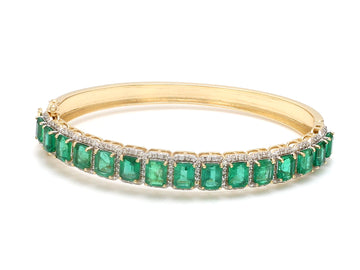 Natural Emerald and Diamond Cuff Bangle Gold | Emerald Cut Gemstones