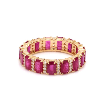 Real Ruby Diamond Emerald Cut Eternity Band Ring