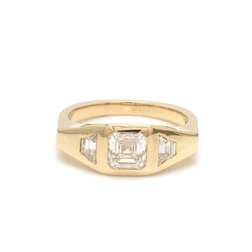 Lab Grown Asscher Cut Diamond Ring with Baguette Side Stones in 14K/18K Solid Gold