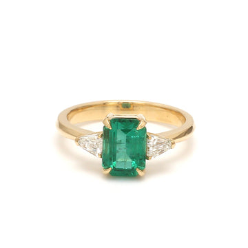 Emerald Three Stone Ring Gold | Shield Cut Diamond Side Stones | Classic Emerald Engagement Ring