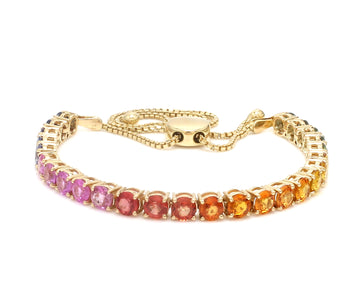 Rainbow Sapphire Round Bolo Chain Bracelet