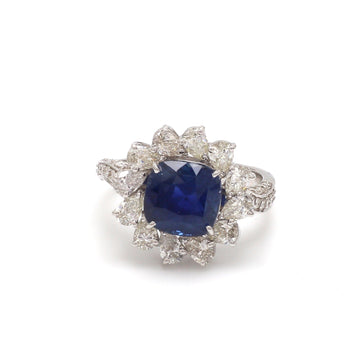Blue Sapphire Cushion Cut Diamond Statement Ring