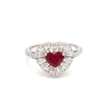 Ruby Heart Cut With Rose Cut Pear Diamond  Ring