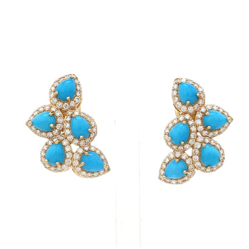 Turquoise Diamond Cluster Earrings Gold
