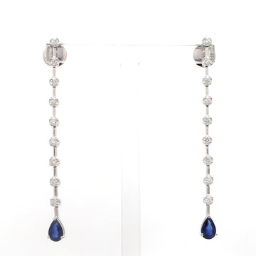 Blue Sapphire & Diamond Drop Earrings | 14K 18K White Gold | Long Teardrop Dangle Earrings