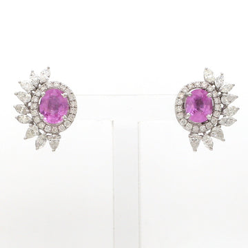 Oval Pink Sapphire & Diamond Halo Earrings in Solid Gold – Double Halo with Marquise Cluster