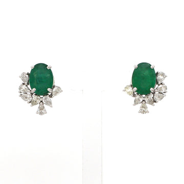 Elegant Oval Emerald & Diamond Cluster Earrings in Solid Gold