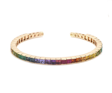 Rainbow Gemstone Princess Cut Cuff Bracelet
