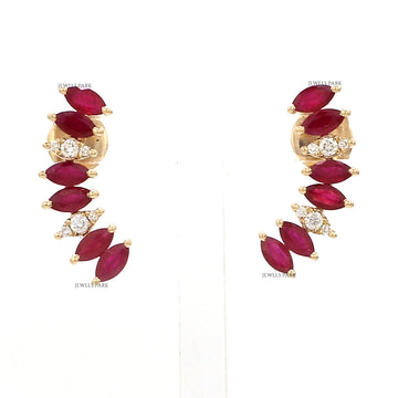 Ruby Diamond Climber Earrings Gold – Marquise Ruby Ear Crawlers