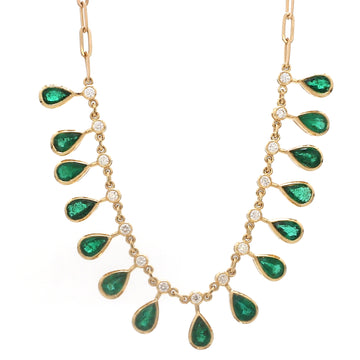 Emerald and Diamond Necklace Gold – Pear Cut Emerald Drops with Diamond Accents, Elegant Statement Fine Jewelry