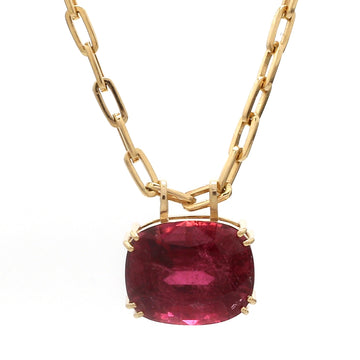 Rubellite Cushion Link Chain Pendant Necklace