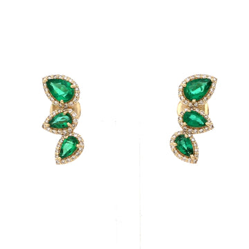 Emerald Gold Diamond Climber Earrings