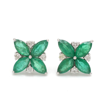 Emerald Oval Diamond Floral Earring