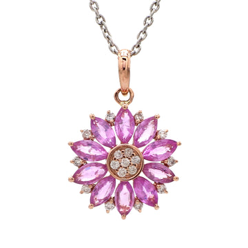 Pink Sapphire Flower Diamond Pendant Gold