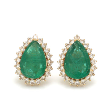 Large Emerald Diamond Halo Earrings | Pear-Shaped Studs in 14K 18K Solid Gold | Luxury Statement Jewelry by Jewels Park (Copy)