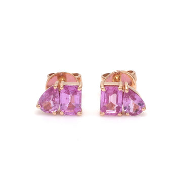 Pink Sapphire Octagon And Pear Two Stone Studs Earring