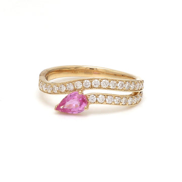 Pear Pink Sapphire and Diamond Bypass Ring in 14K 18K Solid Gold