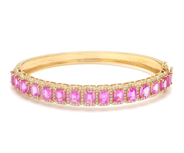 Pink Sapphire & Diamond Bangle Gold | Elegant Gemstone Bracelet
