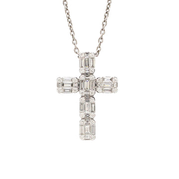 Diamond Cross Pendant Gold | Baguette Round Diamond Cross Necklace