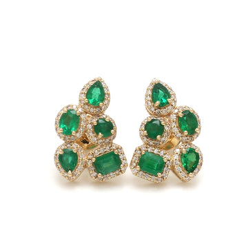 Emerald & Diamond Cluster Earrings Gold