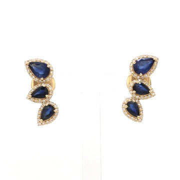 Blue Sapphire & Diamond Climber Earrings Gold – Halo Ear Crawlers