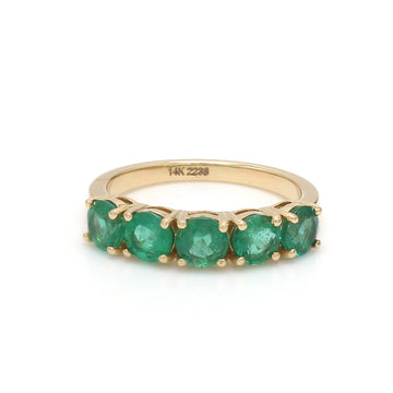Natural Emerald Gold Half Band Ring in 14K 18K Solid Gold