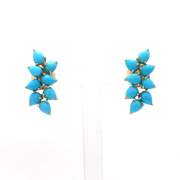 Turquoise Gemstone Pear Cut Climber Earrings in 14K / 18K Solid Gold