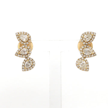 Pear Natural Diamond Halo Climber Earrings Gold