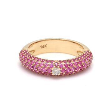 Pink Sapphire and Diamond Dome Band in 14K Yellow Gold