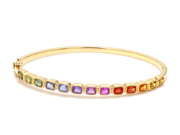 Rainbow Ombre Sapphire Bangle | Emerald-Cut Bezel Set in 14K or 18K Solid Gold