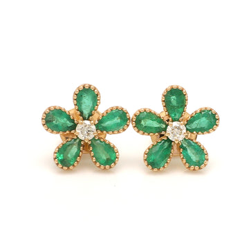 Emerald Pear Cut Diamond Floral Studs