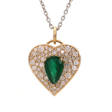 Emerald Pear With Diamond Heart Shape Pendant