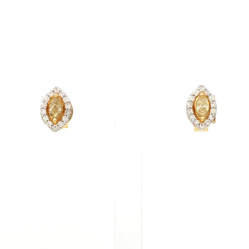 Natural Yellow Diamond Halo Stud Earrings Gold | Marquise Cut Yellow Diamond Mini Studs