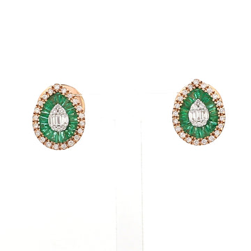 Emerald & Diamond Teardrop Stud Earrings in 14K 18K Gold
