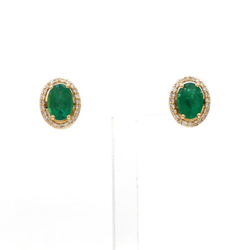 Emerald Oval Halo Diamond Studs