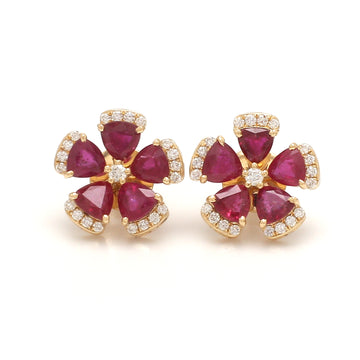 Ruby and Diamond Flower Earrings in Solid Gold – Floral Studs