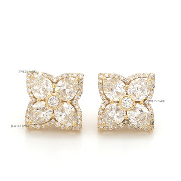 Lab Grown Diamond Cluster Floral Stud Earrings in 14K/18K Solid Gold