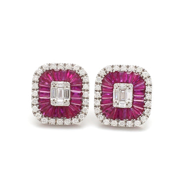 Ruby and Diamond Halo Stud Earrings in Gold