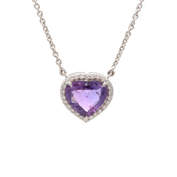 Purple Sapphire Heart With Diamond Pendant