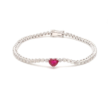 Ruby Heart Diamond Tennis Bracelet Gold |