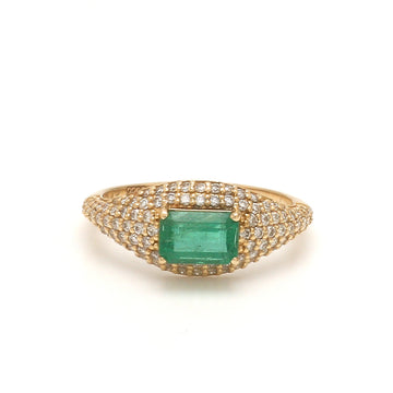 Emerald and Diamond Pavé Ring in Solid Gold
