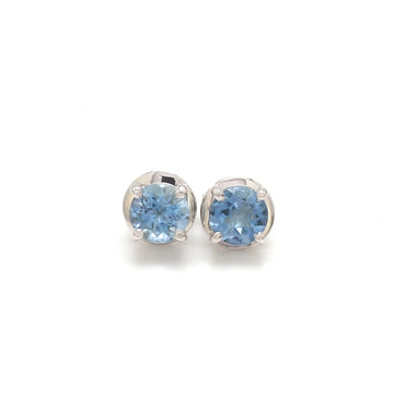 Aquamarine Round Min Stud Earrings Gold