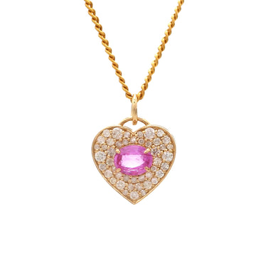 Pink Sapphire Oval With Diamond Heart Shape Pendant