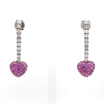 Pink Sapphire Heart Diamond Danglers Earrings Gold