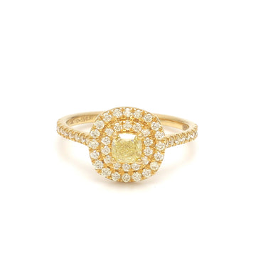 Natural Yellow Diamond Ring Gold with Double Halo Diamonds