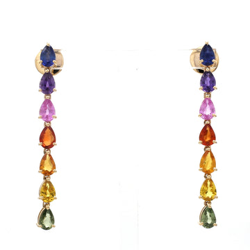 Rainbow Sapphire Pear Link Earrings